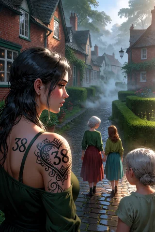 , A Heart 38 Tattoo On Left Shoulder, She Walked Beside Her... — Stable Diffusion AI Prompt: , a heart "38" tattoo on left shoulder, She walked beside her older cousin, Mary...