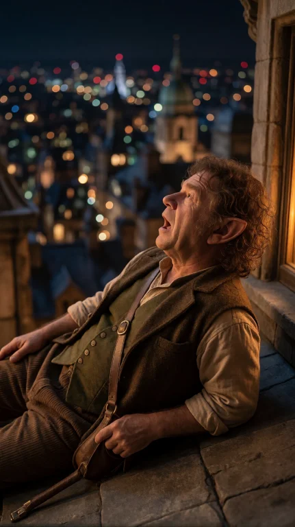 Hbbt Halfling Man, Chest-up, Slightly Low Angle, Seated Lean...