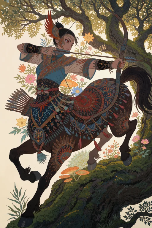 A Female Centaur Warrior With Human Upper Body Bearing Phoen...