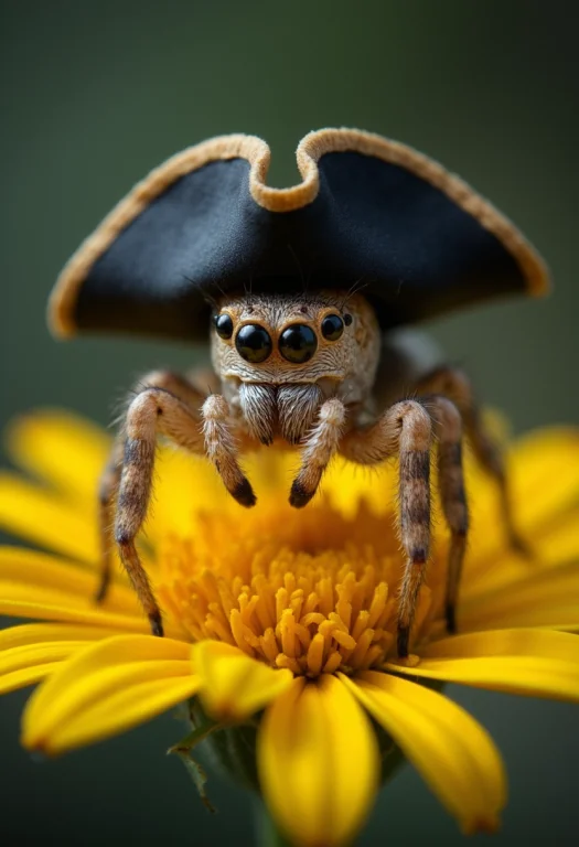 A Mischievous Spider In A Pirate Hat Atop A Vibrant Yellow F...
