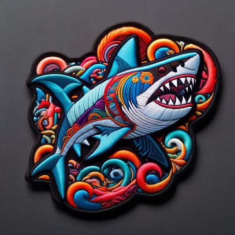 Embroidered Patch Style, A Shark Wearing A Business Suit, St... — SDXL AI Prompt: embroidered patch style, a shark wearing a business suit, stitched fabric textur...
