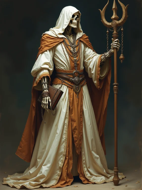 Fantasy Painting Of An Evil Male Lich In An Opulent But Worn...