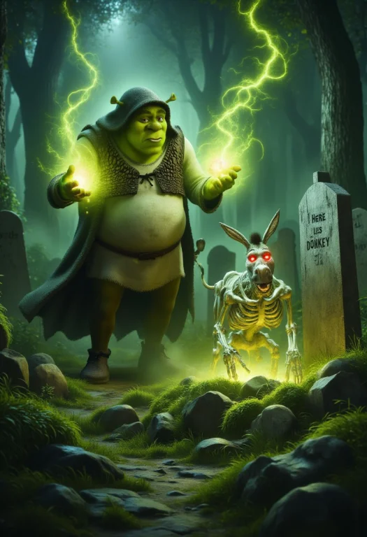 Shrek, Dressed As A Necromancer In A Dark, Tattered Hooded R...