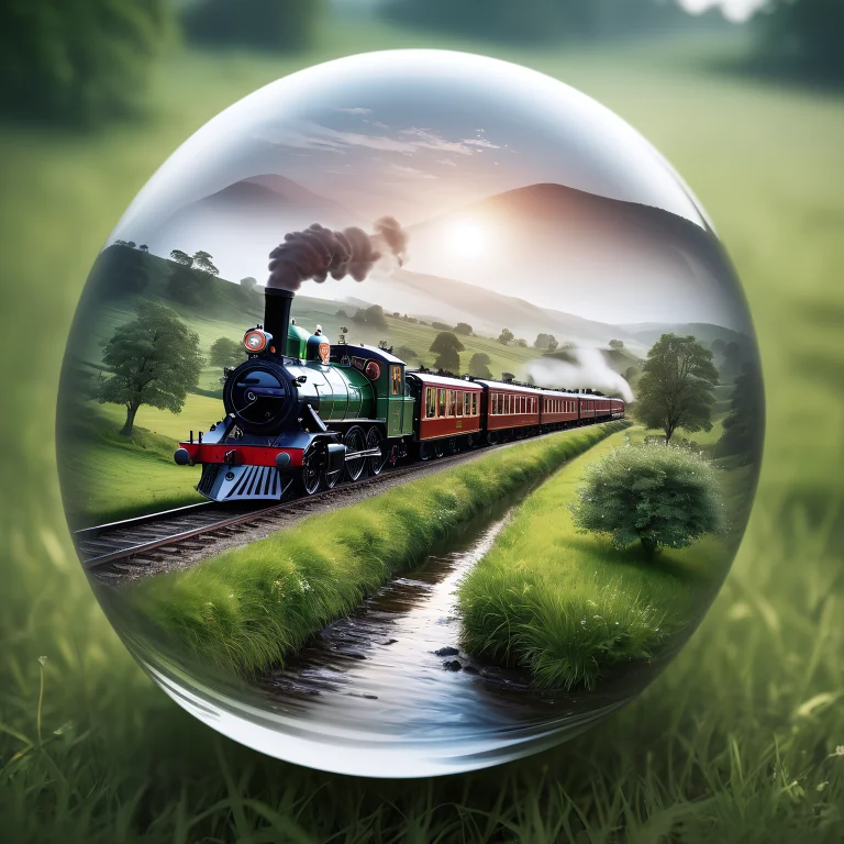 Glass Orb, A Steam Train In A Beautiful Landscape, Very Deta...