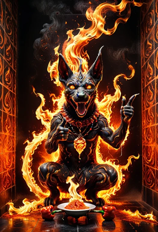 Flowing Flames, Anubis Dog Formed Entirely From Swirling Fla...