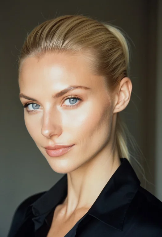 Photorealistic Portrait Photograph, 35 Year Old Woman, Stron...
