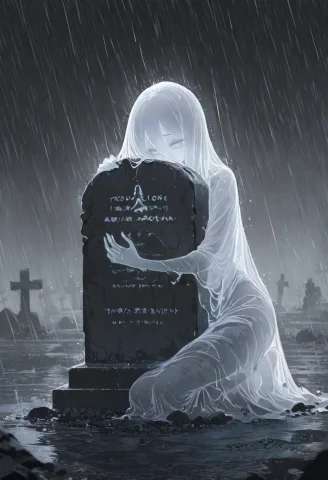 1 Girl , Ghost Girl , Grave Stone , Hugging , Kneeling , Tea... — Stable Diffusion AI Prompt: 1 girl , ghost girl , grave stone , hugging , kneeling , tear , raining , master...