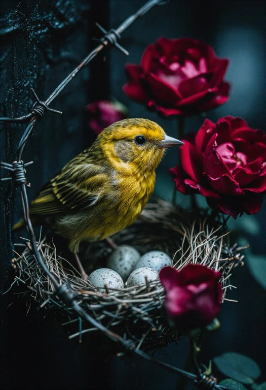 A Cinematic Close-up Of A Vibrant Golden-yellow Songbird Per...