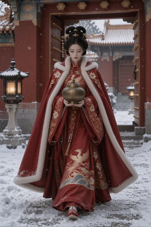 , A Solemn Woman In Her Mid-twenties Walks Through A Snowy P...