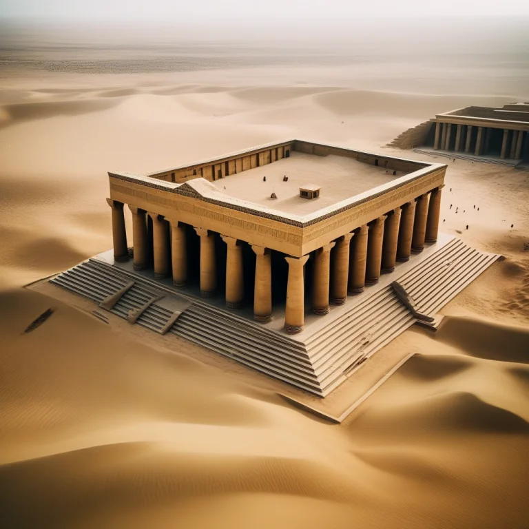 An Egyptian Temple Half-buried In Golden Sand, Overcast Ligh...
