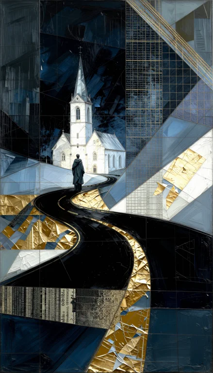 A Figure Stands Centrally On A Winding Road That Curves Towa...
