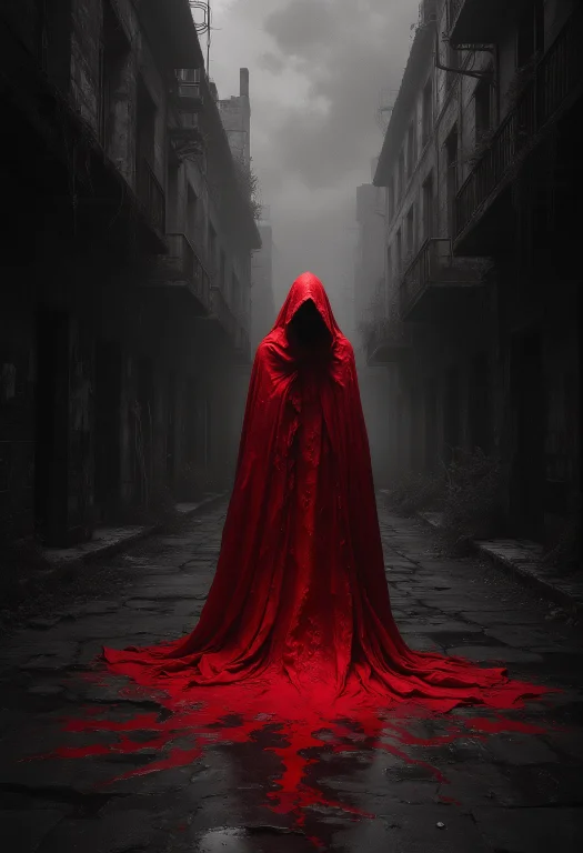 Black And White Abandoned City With A Long Dark Alley Way, A...