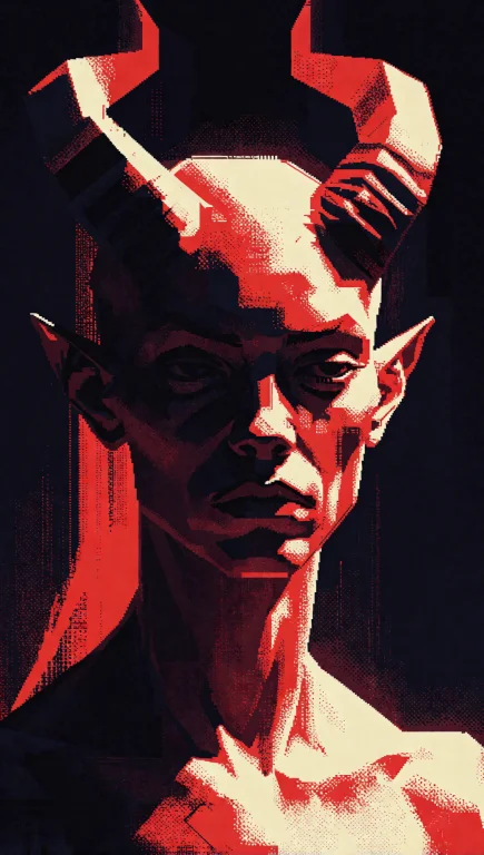 135. Abstract Tiefling Portrait, Sharp Geometric Horn Silhou...