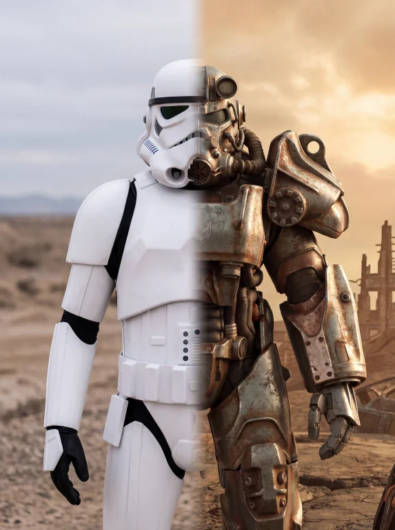 An Image That Left Half Is Of A Stormtrooper And Right Half...