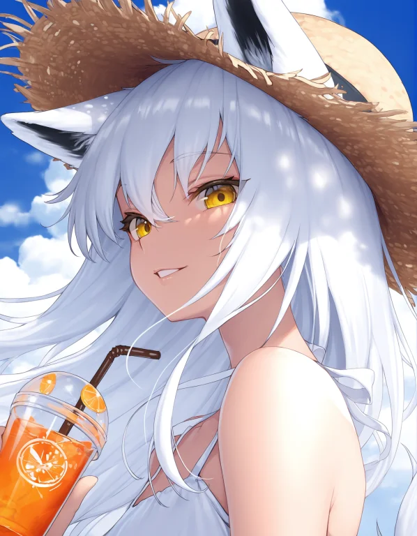1girl, Fox Tail, White Hair, Long Hair, Animal Ears, Masterp...