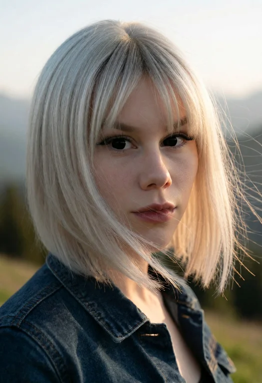 Kr1st4l Woman With Platinum Hair Close-up With Wind Blowing...