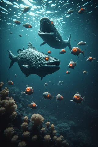 Masters Media Presents Uhm Fish I Guess An Unsettling Under... — SDXL AI Prompt: (Masters Media presents … Uhm… Fish… I guess?) an unsettling underwater scene wh...
