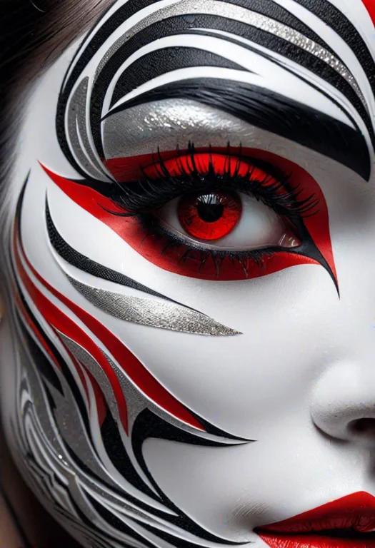 Woman, Body Art, Hyper Realistic Eye, Black, Red, White, Abs...