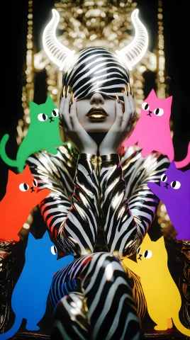 Zidiusart, She Wears A Clean Metallic Zebra Stripes Outfit.... — Stable Diffusion AI Prompt: zidiusArt, she wears a clean metallic zebra stripes outfit. The area around her...