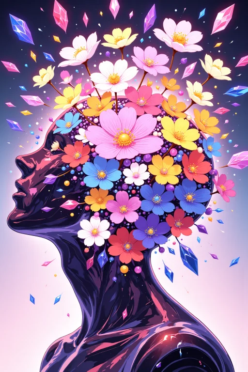 Bmstyle Anime A Human Head Made Of Translucent, Crystallized...
