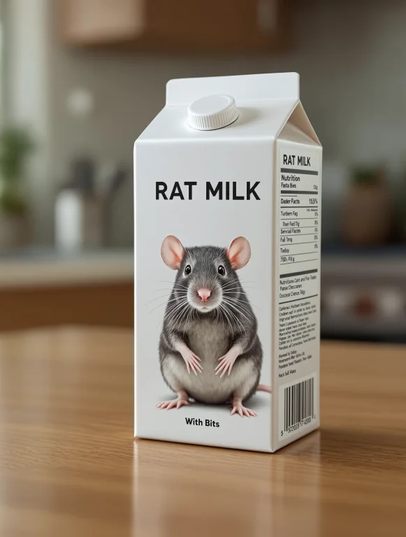 A Carton Of Rat Milk Sitting On A Kitchen Table. The Carton...