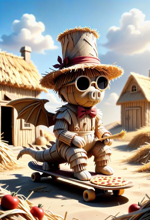 A Dragon Scarecrow Made Of Straw Bound Stalks, Sitting, Over...