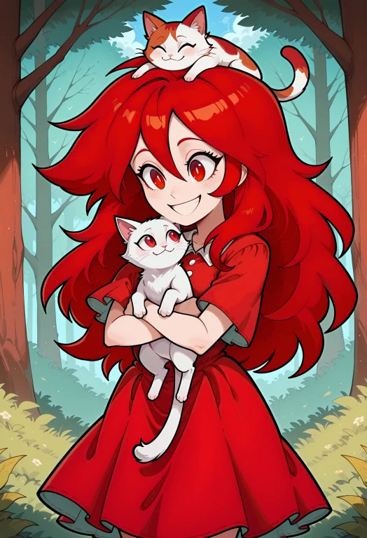 1girl, Redcnn, Red Eyes, Long Hair, Hair Between Eyes, Red H...