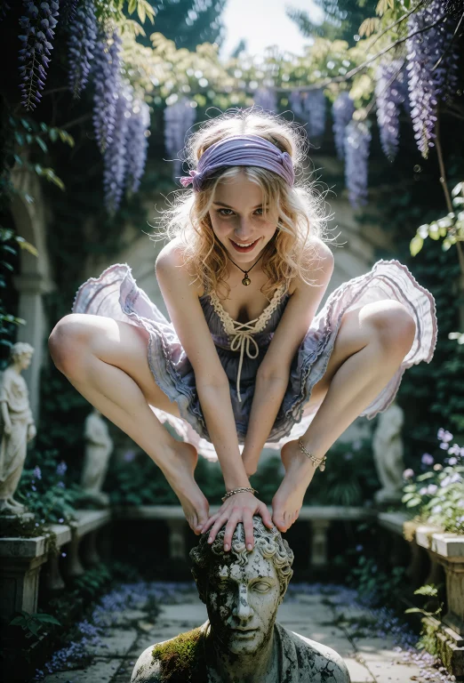 A Dynamic Wide Shot Of A Young Beautiful Hippie Woman, Slend...