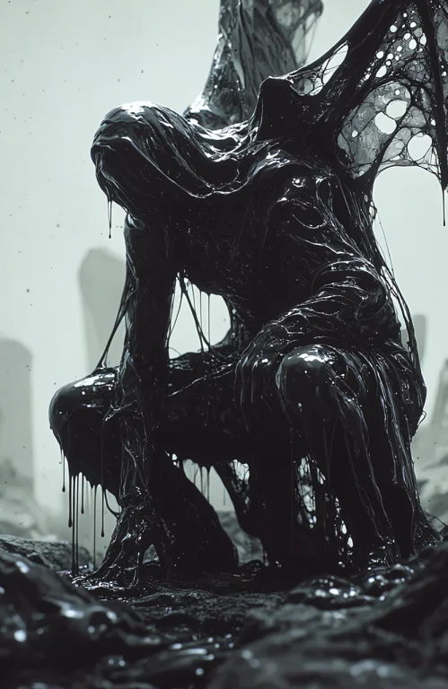 A Heavy, Viscous Black Liquid Coats The Entire Form Of A War...
