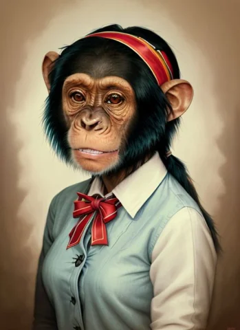 Charlie Bowater Realistic Lithography Sketch Portrait Of A C... — Stable Diffusion AI Prompt: Charlie Bowater realistic Lithography sketch portrait of a chimp woman, flowers,...