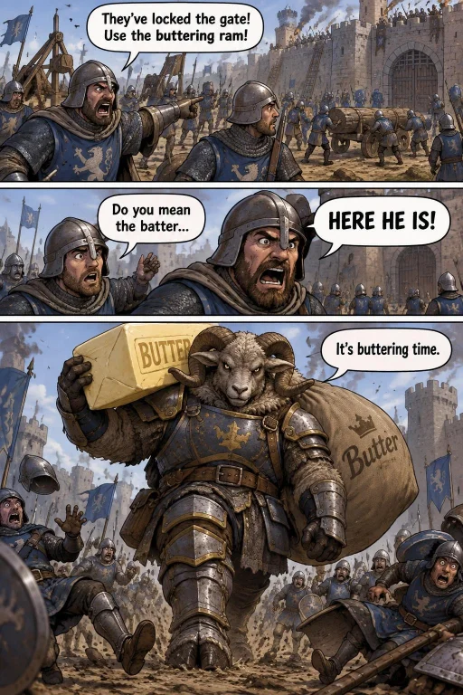 Create A 3-panel Humorous Comic. On The First Panel There Ar...