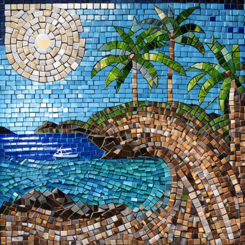 Paradisiac Island Mosaic Art — Stable Diffusion AI Prompt: Paradisiac island Mosaic Art
