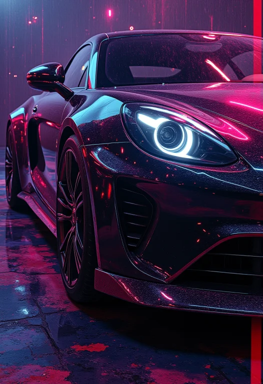 Alpine A110 Car, Neon Ambiance, Abstract Black Oil, Gear Mec...