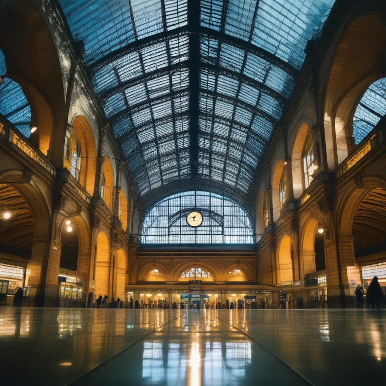 A Grand Train Station Under A Vaulted Glass Roof, Graphic No...