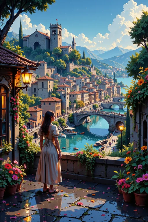 Roman City Beautiful Landscape, Rainy Day, Woman, Very Intri...