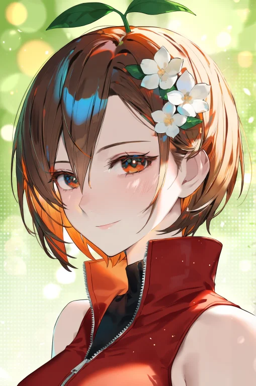 1girl, Meiko Vocaloid, Light Green Background, Sprout On Hea...