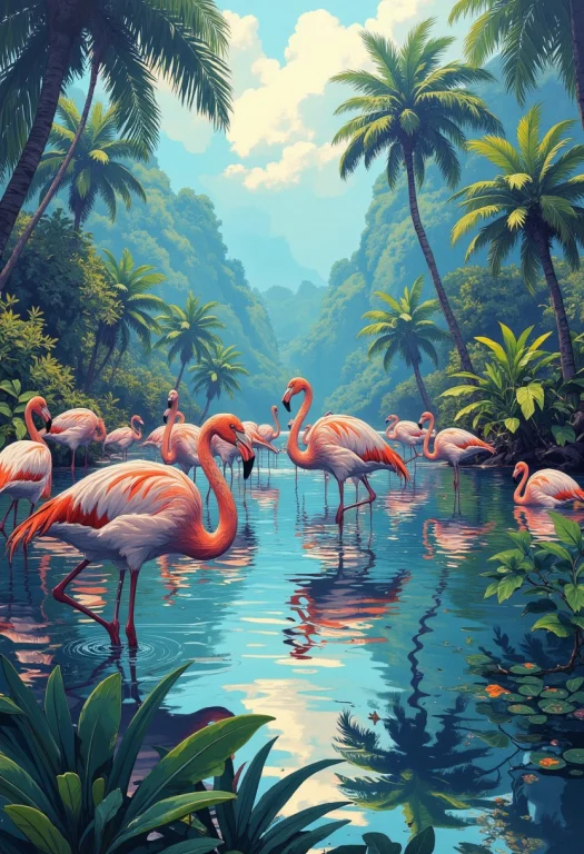 Create A Photorealistic Image Of A Group Of Flamingos, Lake,...