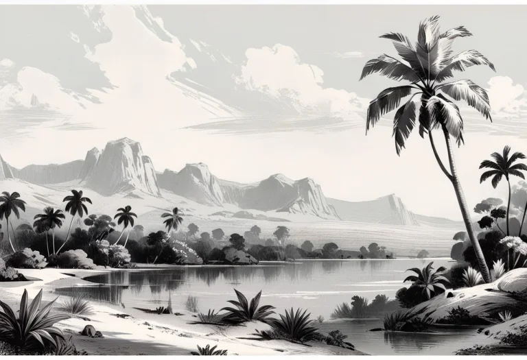 Vintage Illustration, Hand Drawing, Exotic Landscape