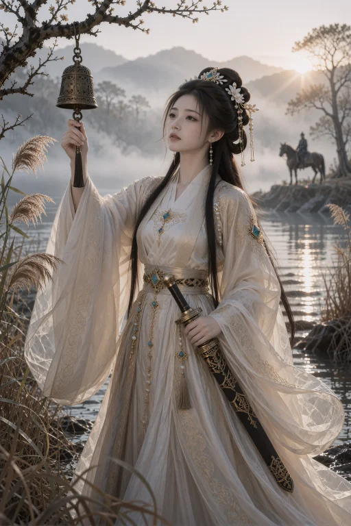 ,  A Woman In Her Mid-twenties Stands In Misty Reeds And Rai...