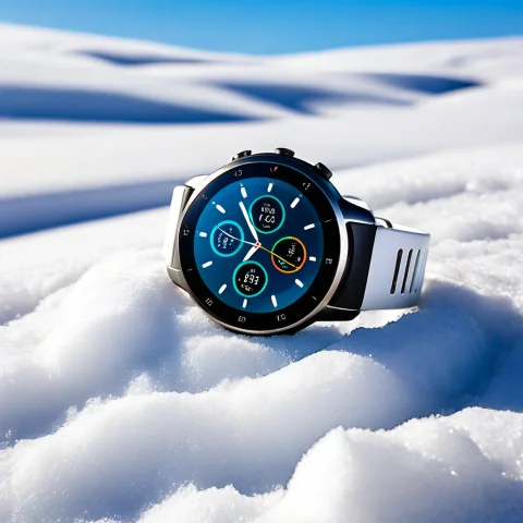 Tech Watch on Snow — SDXL AI Prompt: , techsnowdrift, a smartwatch resting on a fresh white snowdrift, cool crisp day...