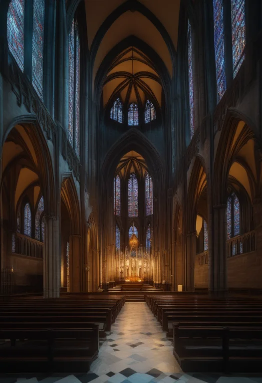 Best Quality, Highly Detailed, A Gothic Cathedral Interior L...