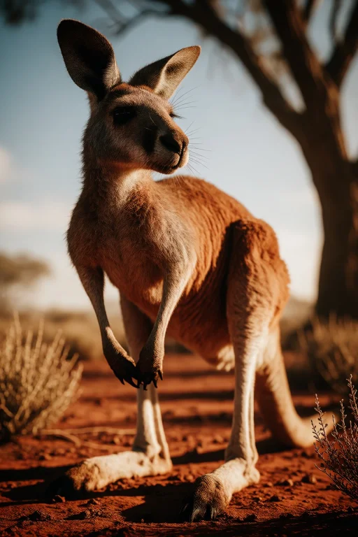 Ta86inkriot, Thin Black Outlines, A Red Kangaroo Standing Al...
