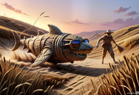 Straw World Morph Prompt — SDXL AI Prompt: masterpiece, best quality, lazypos, straw world morph, a land shark entirely wov...