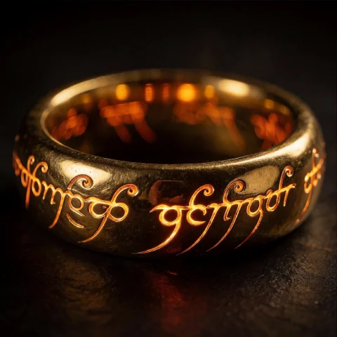 Starkiller Hyper-realistic Movie Ring — Stable Diffusion AI Prompt: Lotr_style, An extreme wide-angle close-up movie screenshot of a thick golden ri...