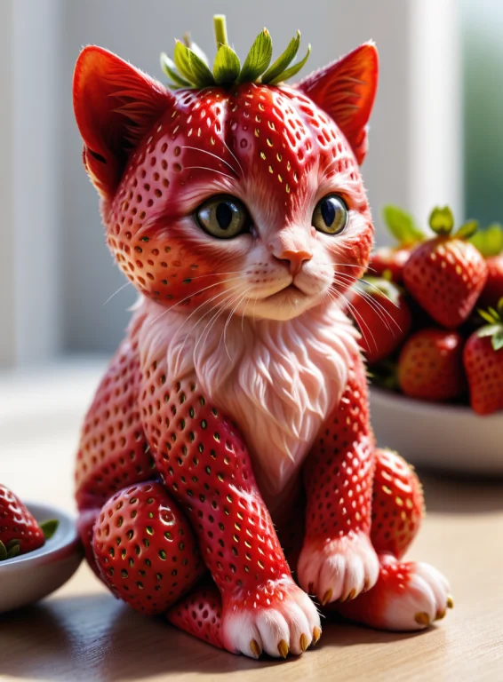Detailed Realistic Close Up Of A Strawberry Shaped Like A Ki...