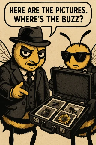 Create A Parody Image Of Two Anthropomorphic Bees Dressed Li... — Stable Diffusion AI Prompt: Create a parody image of two anthropomorphic bees dressed like mafia members. Th...