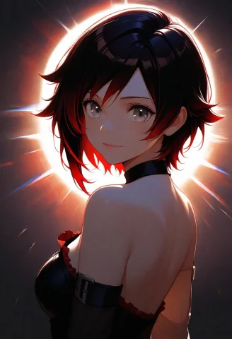 1girl, Ruby Rose, Back Lighting, Dark, Multicolored Backgrou... — SDXL AI Prompt: 1girl, Ruby Rose, back lighting, dark, multicolored background, masterpiece, bes...