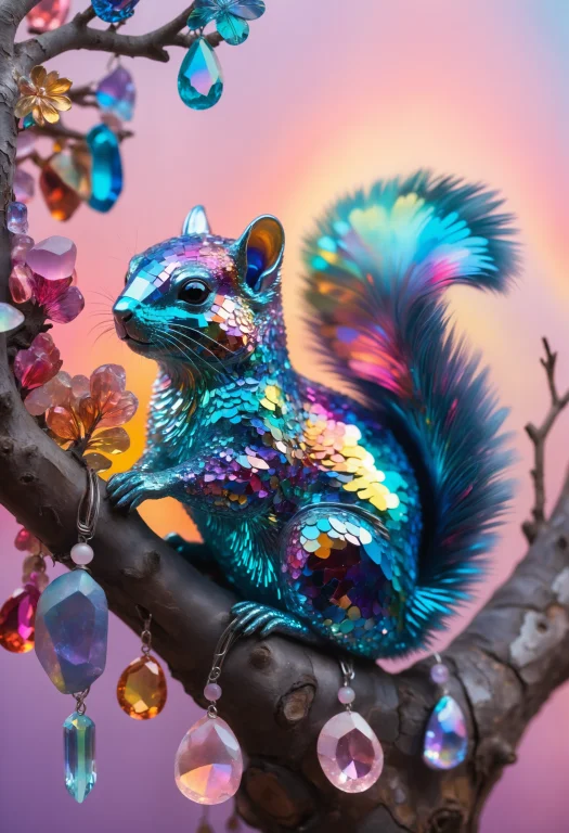 A Cute Picture Of A Rainbow Iridescent Squirrel Sitting In A...