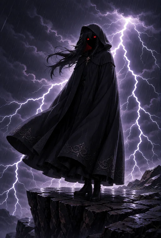 A Mysterious Hooded Figure, An Entity Of Shadow, With Long B...