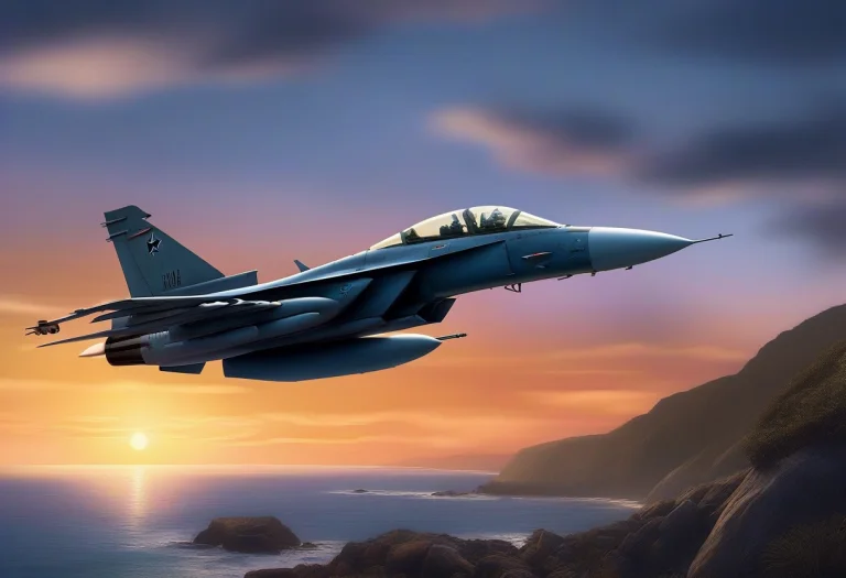 A Fighter Jet Banking Over A Rugged Coastline, Storybook Ill...